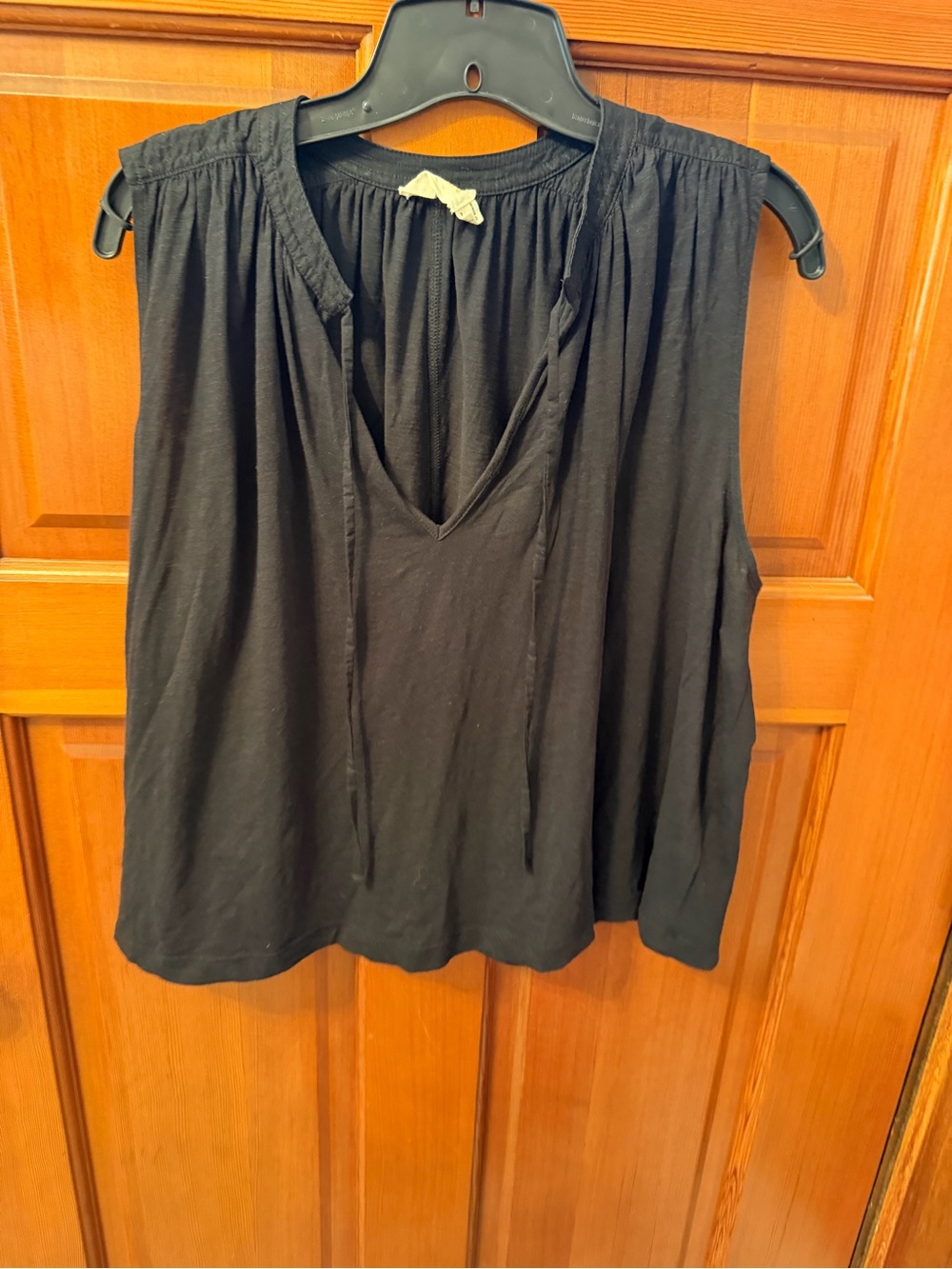 Black V-Neck Oversized Sleeveless Tank by Nation; Pima Cotton; sold at Evereve - Picture 9 of 9